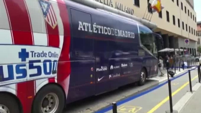 Il pullman dell'Atletico a Milano
