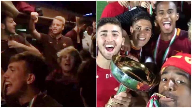 Roma Primavera campione, che festa sul pullman!