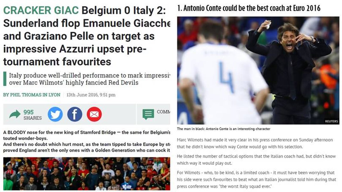 Euro 2016 Italia, la stampa inglese: «Conte potrebbe essere il miglior allenatore dell'Europeo»