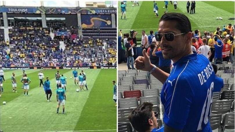 Italia-Svezia, Borriello tifoso azzurro con la maglia di De Rossi!