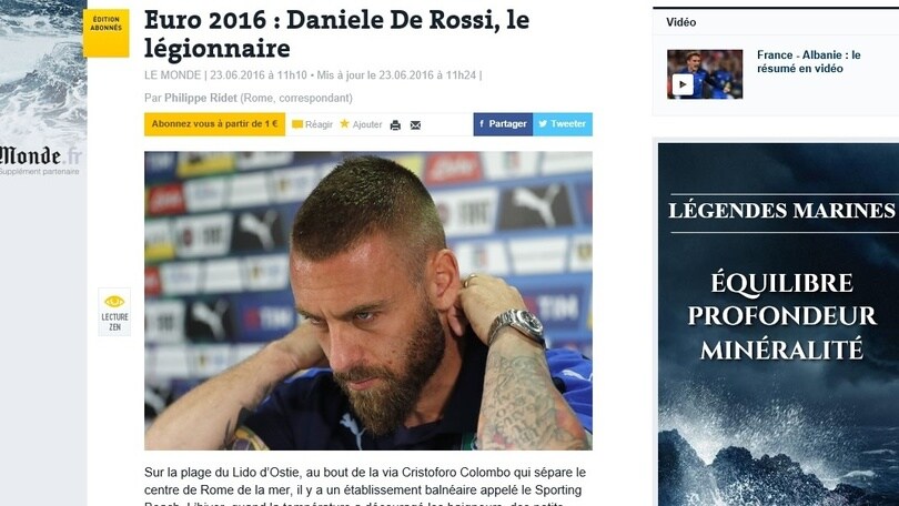 Euro 2016, «De Rossi legionario», Le Monde celebra il giallorosso