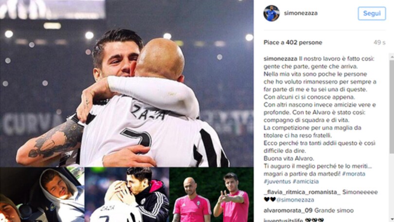 Juventus, Zaza a Morata: «Buona vita fratello, ti auguro il meglio...ma da martedì»