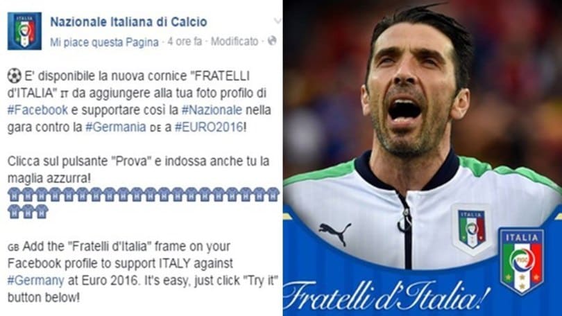 Italia-Germania, su Facebook la cornice per indossare la maglia azzurra