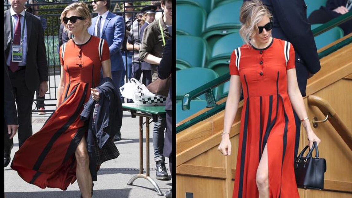 Sienna Miller, splendida signora in rosso a Wimbledon