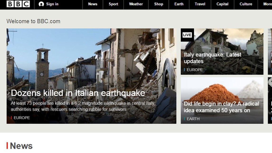 Il terremoto in Italia è l'apertura dei siti di tutto il mondo