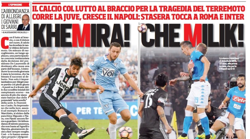 Corriere dello Sport-Stadio in edicola: Juve, KheMira! Napoli, che Milik!