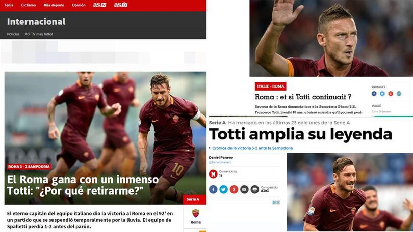 "Immenso" e "Leyenda": la stampa estera celebra Totti