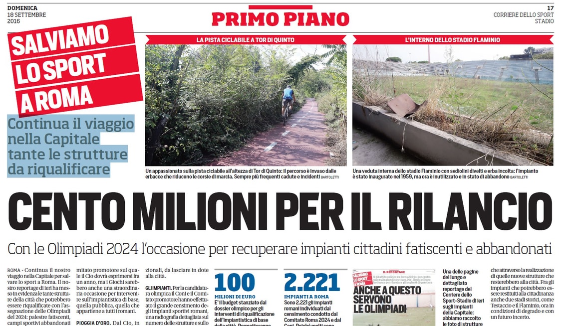 Salviamo lo sport a Roma: cento milioni per il rilancio