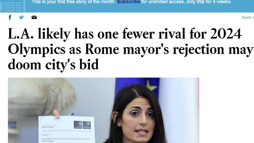 Roma 2024, il no della Raggi fa il giro del mondo