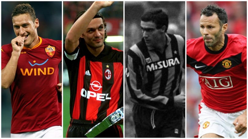 Totti, 25 stagioni con la Roma. Da Maldini a Giggs, i dieci fedelissimi più longevi