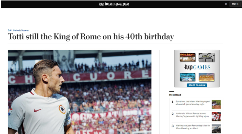 Totti day: la stampa estera celebra i 40 anni del capitano giallorosso