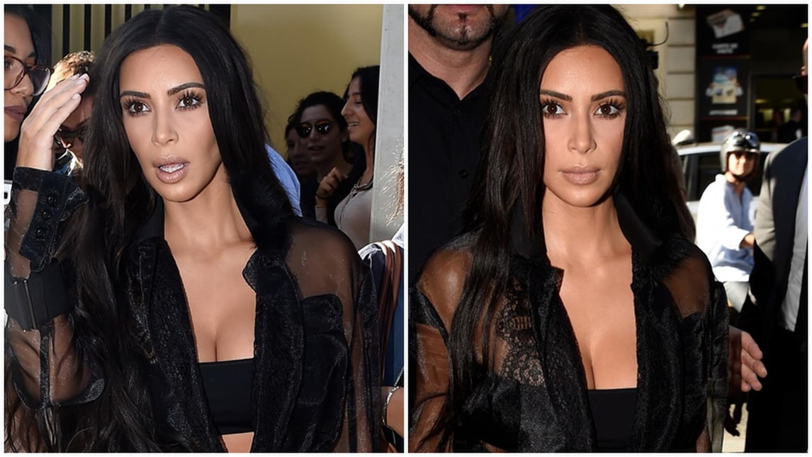Kim Kardashian, total black e trasparenze a Parigi: il décolleté è da urlo...