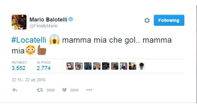 Serie A Milan, Balotelli: «Locatelli mamma mia che gol!»