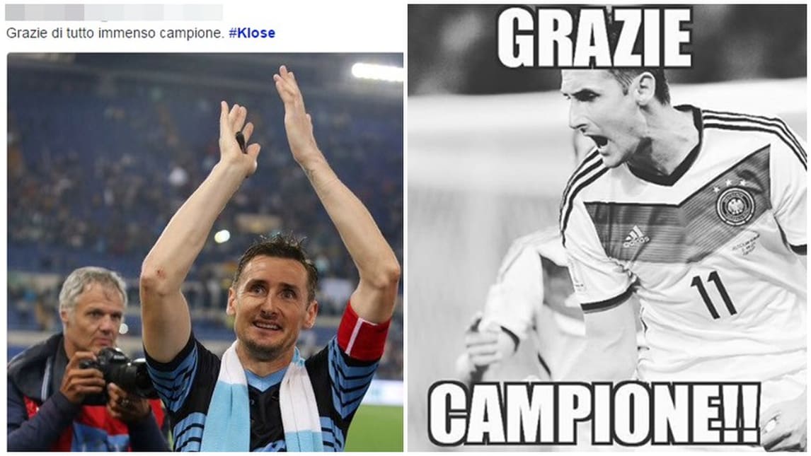 Klose, il tributo dei tifosi sui social: «Grazie campione»