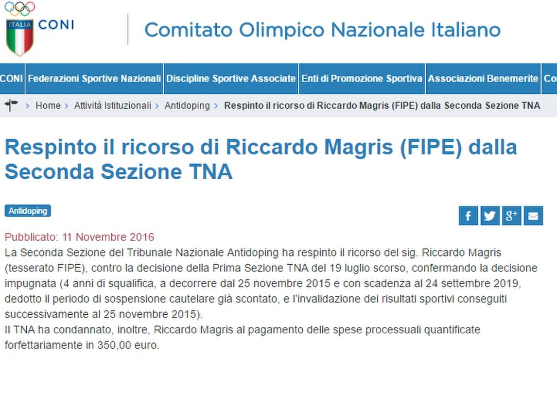 Doping, pesi: respinto il ricorso di Magris