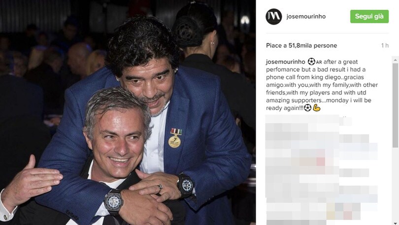 Mourinho, telefonata "special": «Grazie, Maradona»