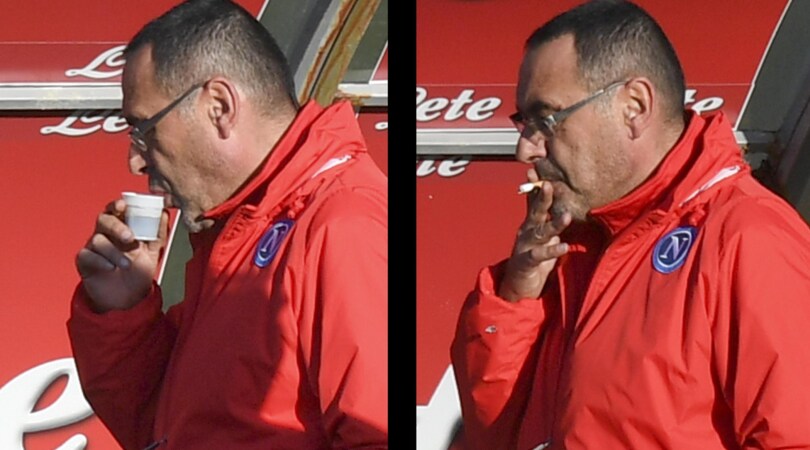Sarri, caffè e sigaretta pensando alla Champions