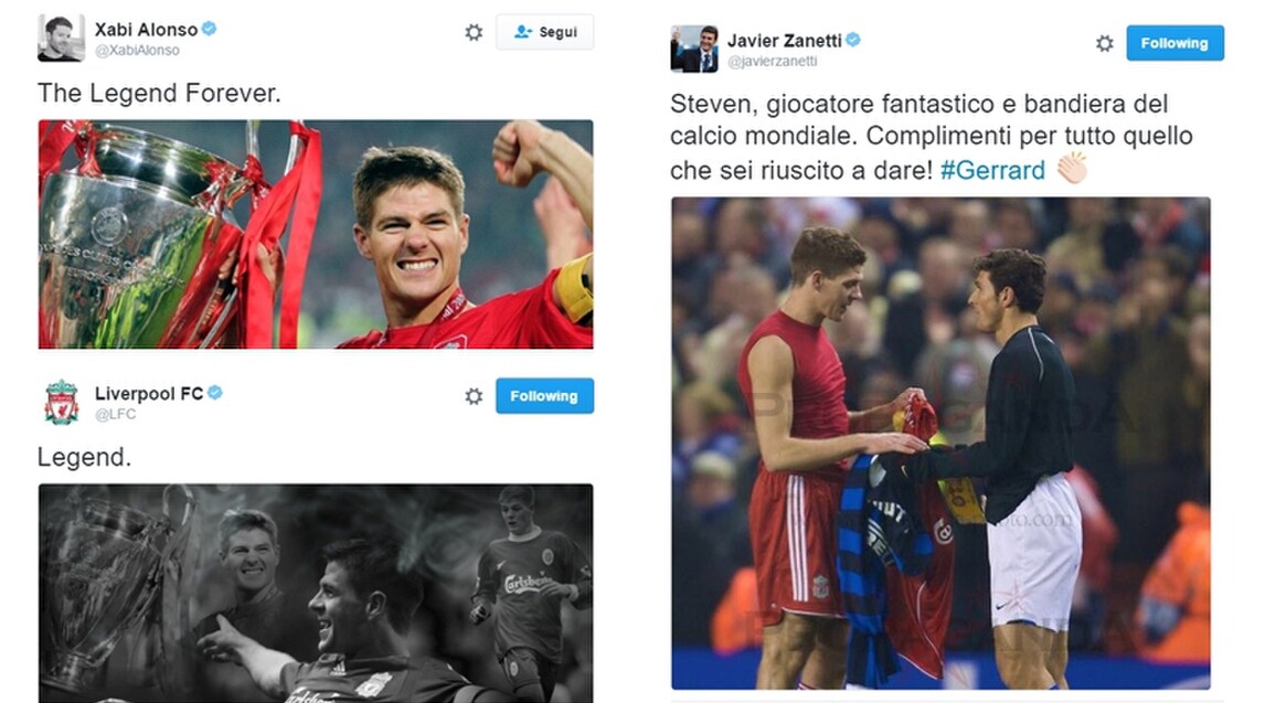 Addio Gerrard: le reazioni del mondo del calcio sui social