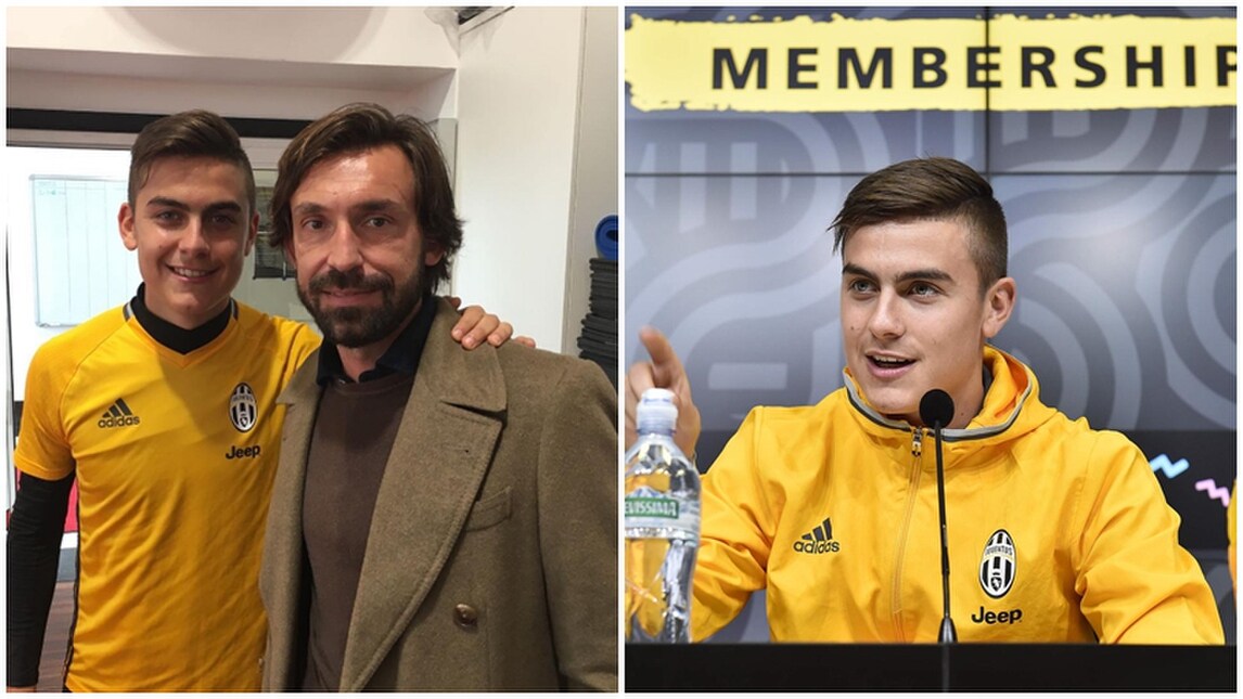 Dybala e la foto con l'idolo Pirlo prima della conferenza con i bambini