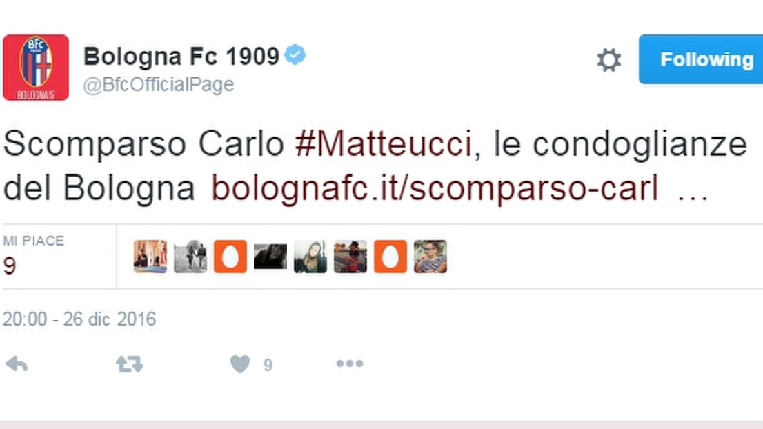 Bologna, morto Matteucci: il cordoglio del club