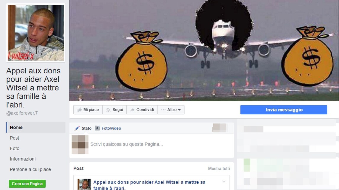 Facebook solidale: «Aiutiamo Witsel a mettere la famiglia al sicuro»