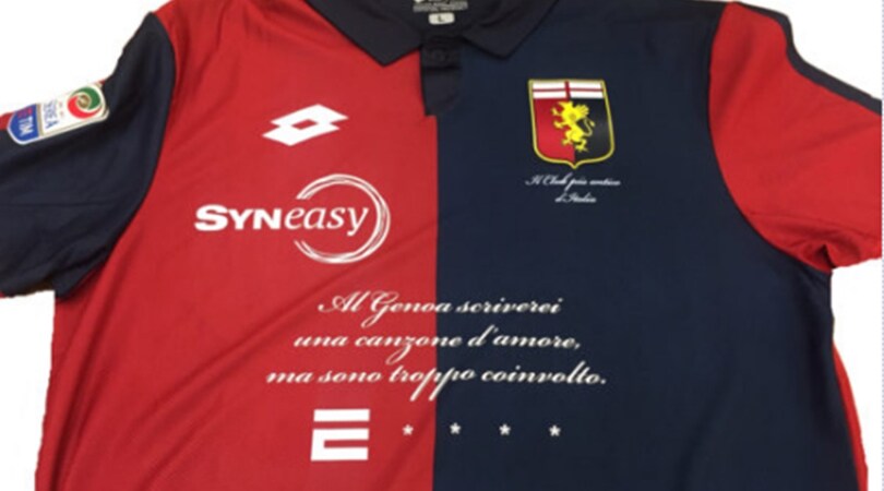 Frase di De André sulla maglia per svelare il nuovo sponsor del Genoa