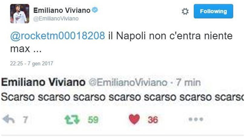 Viviano, tweet velenoso per Di Bello: «Scarso, scarso, scarso»