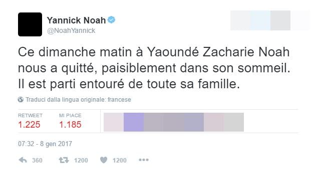 Morto l'ex calciatore Zacharie Noah, padre del tennista Yannick
