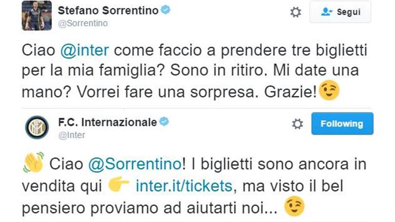 Sorrentino all'Inter: «Dove trovo tre biglietti per la mia famiglia?»
