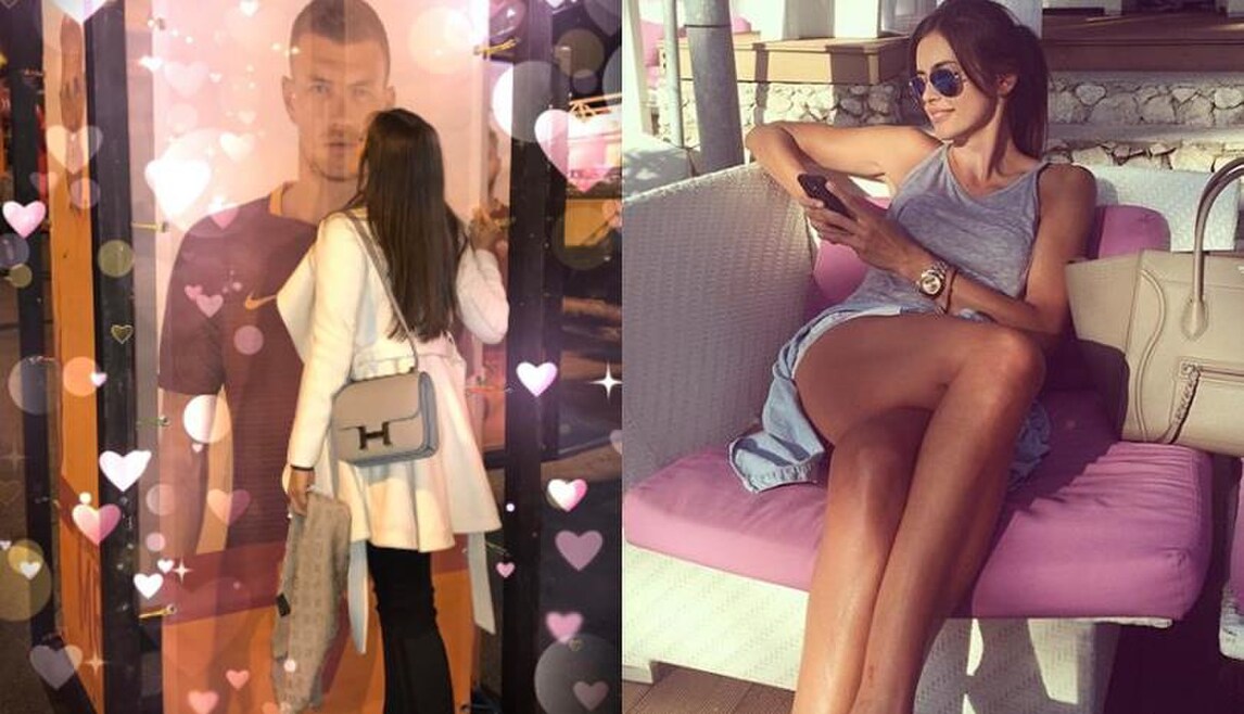 La bella Amra bacia la foto di Dzeko all'Olimpico