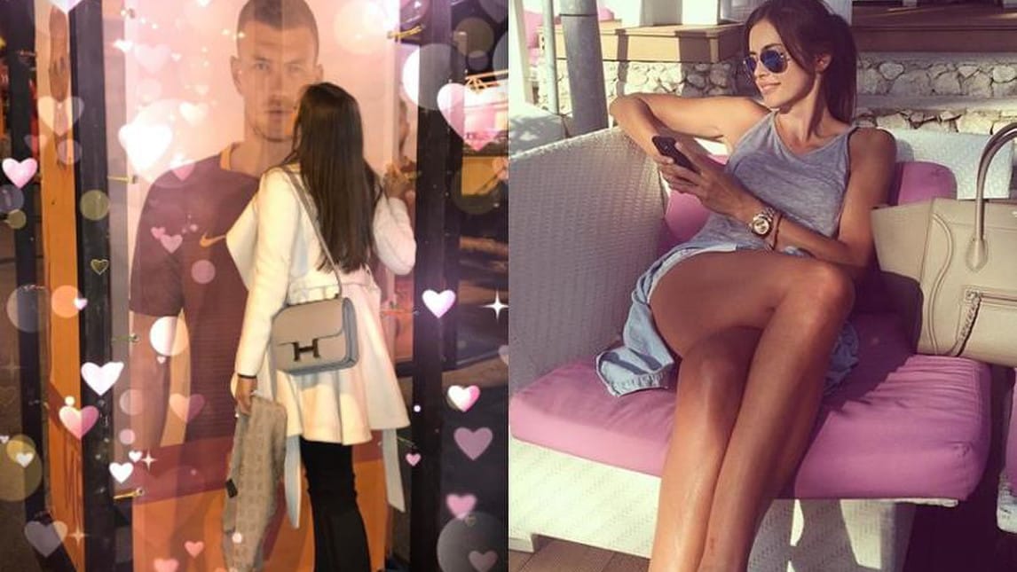 La bella Amra bacia la foto di Dzeko all'Olimpico