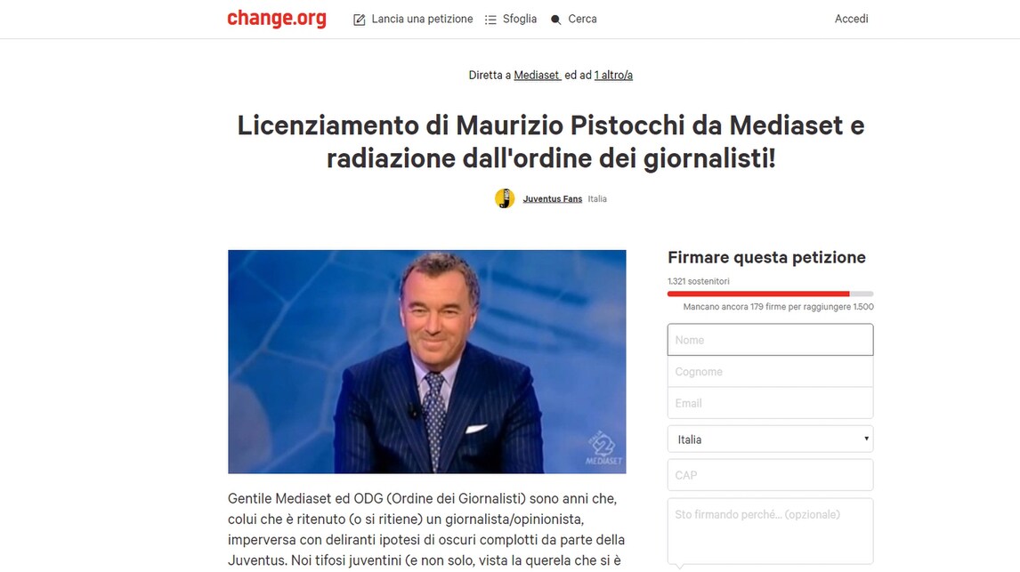 Tifosi Juventus contro Pistocchi: «Mediaset, licenzialo!»