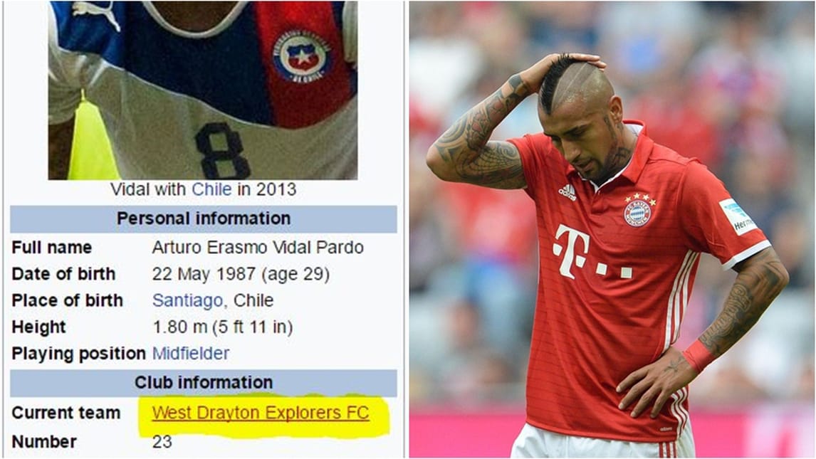 Wikipedia, Vidal non gioca più nel Bayern Monaco