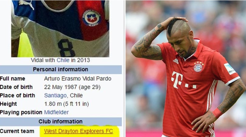Wikipedia, Vidal non gioca più nel Bayern Monaco