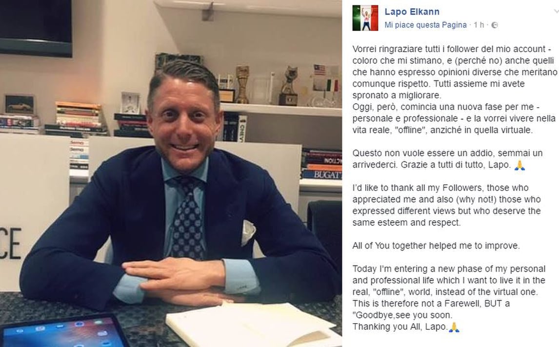 Lapo Elkann lascia i social: «Grazie a tutti»