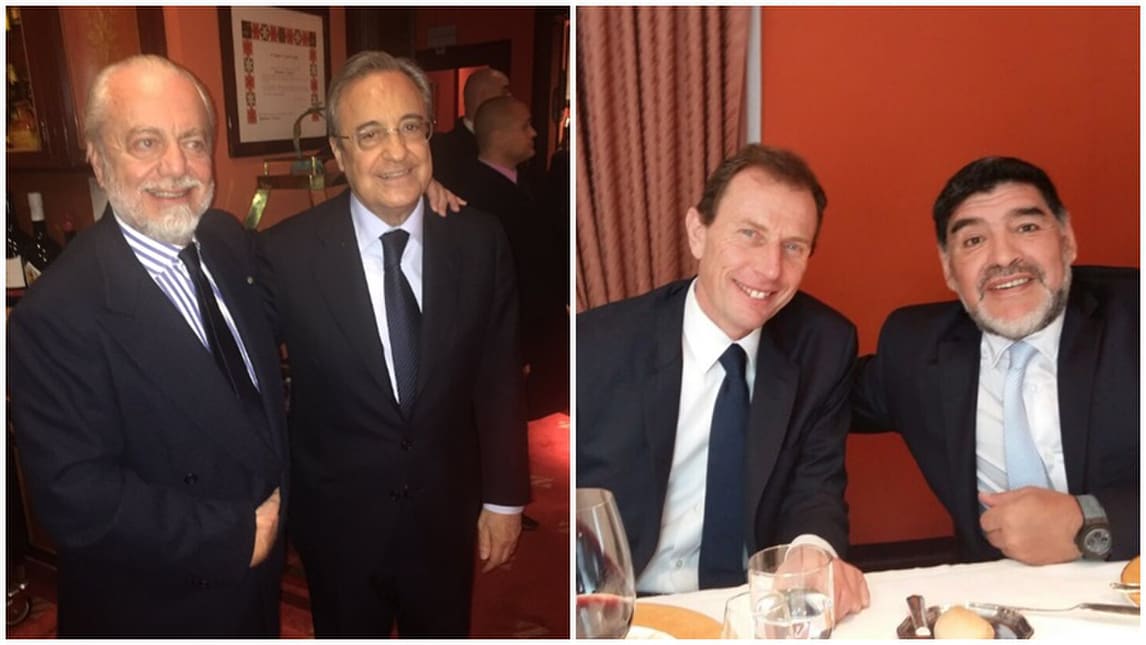 Napoli, De Laurentiis e Maradona al pranzo Uefa a Madrid