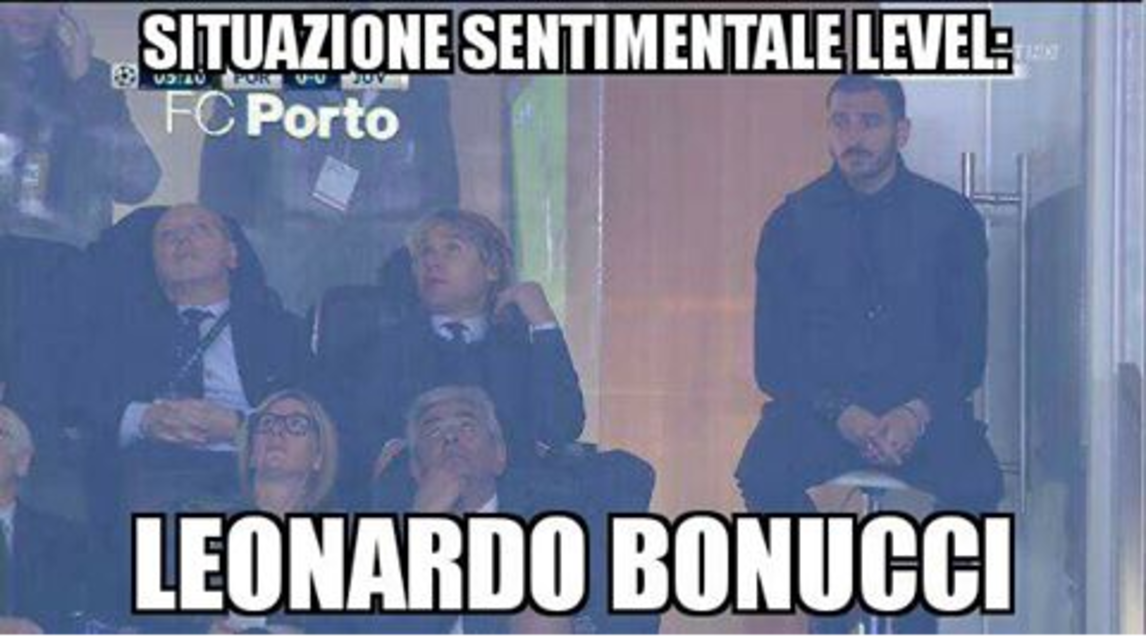 Bonucci in tribuna a Oporto, i social si scatenano