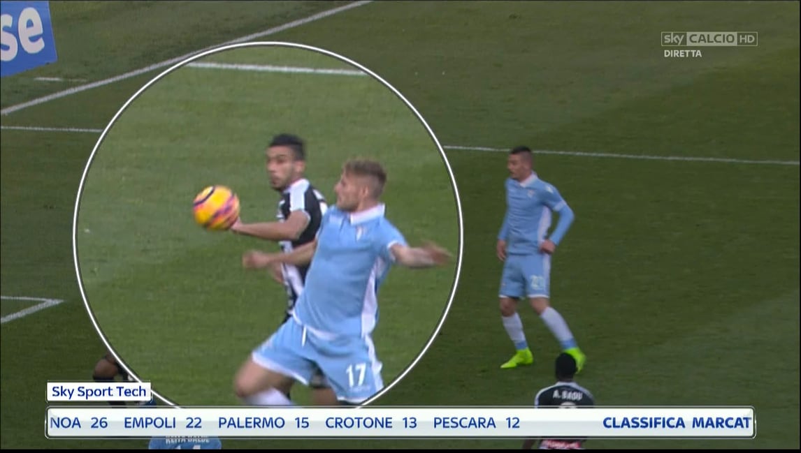 Lazio-Udinese, Ali Adnan tocca di mano: Pairetto dà il rigore