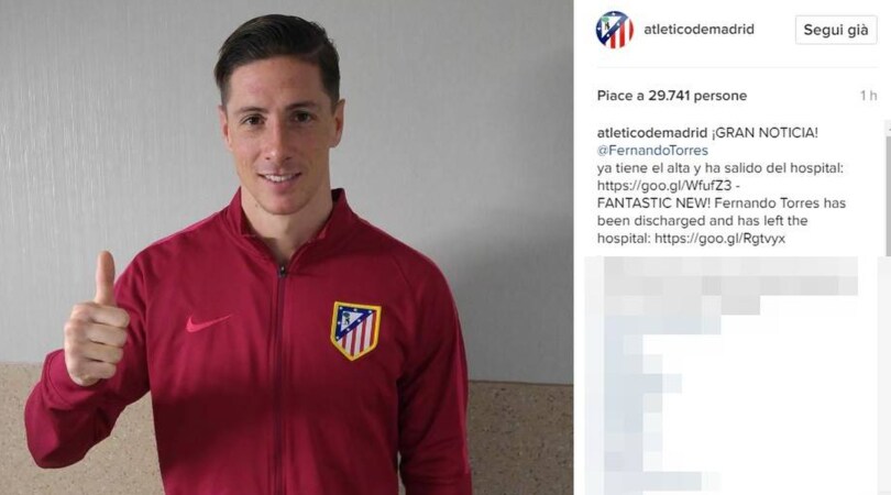 Torres lascia l'ospedale: «Solo paura, grazie per esservi preoccupati»