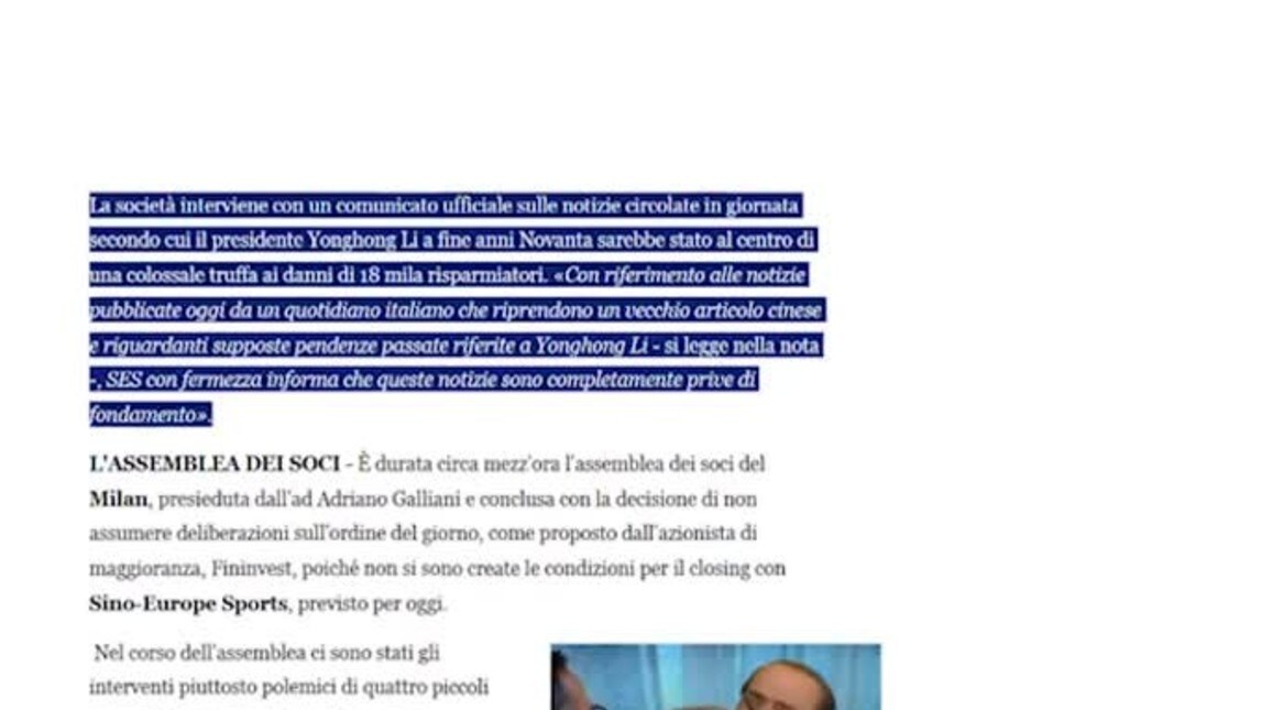 Milan, Ses conferma la volontà di chiudere l'operazione