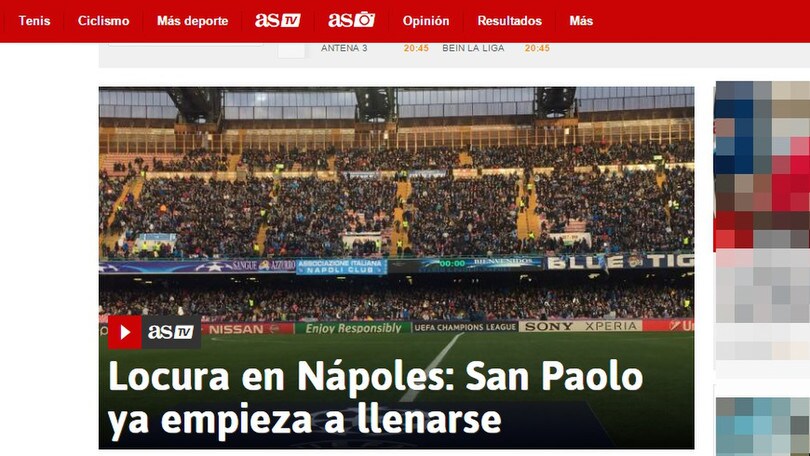 Follia Napoli! I giornali spagnoli impressionati dal San Paolo