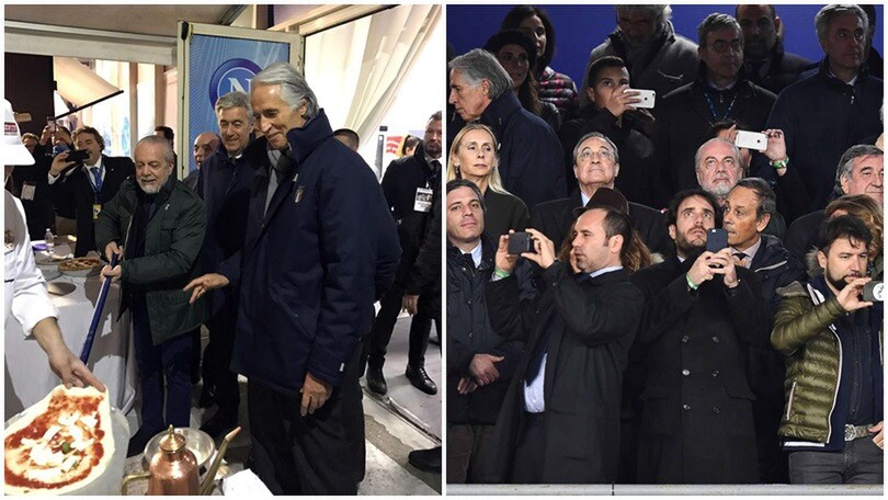Napoli-Real Madrid, De Laurentiis cucina la pizza insieme a Malagò