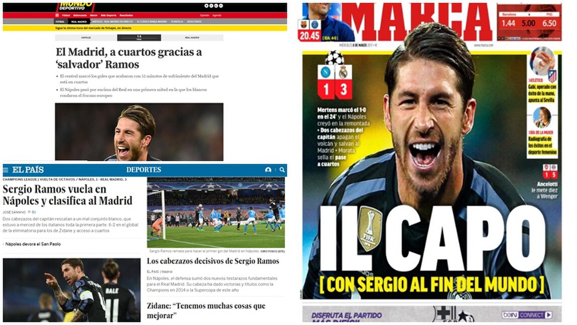 Napoli-Real Madrid: il giorno dopo è Sergio Ramos-mania