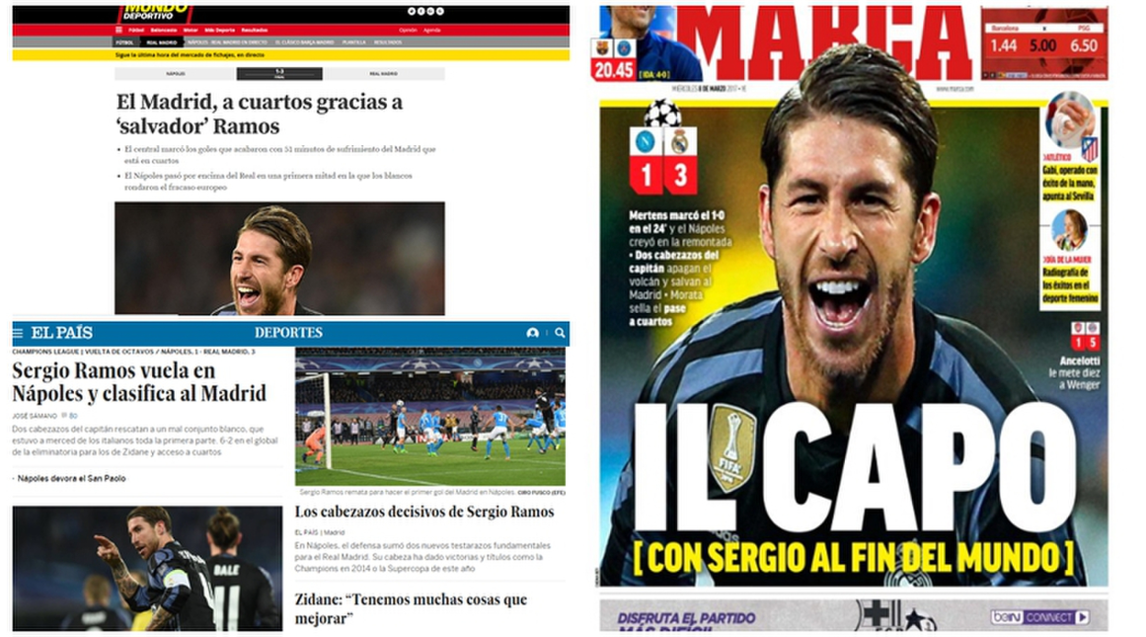 Napoli-Real Madrid: il giorno dopo è Sergio Ramos-mania