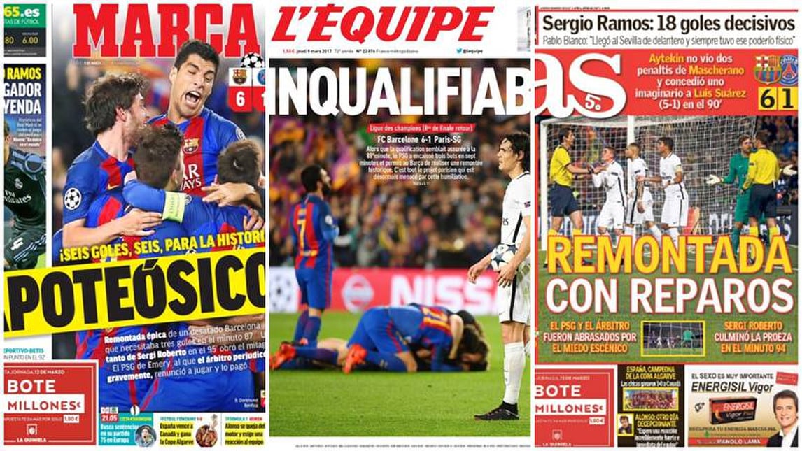 Barcellona-Psg 6-1: la stampa europea celebra l'impresa blaugrana