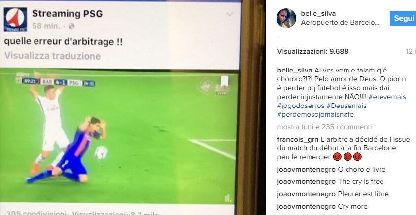 Psg, la moglie di Thiago Silva attacca l'arbitro: «Il migliore del Barcellona»