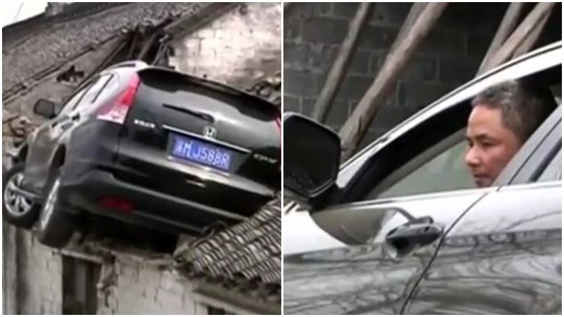 Suv impazzito: come ha fatto a finire sul tetto?
