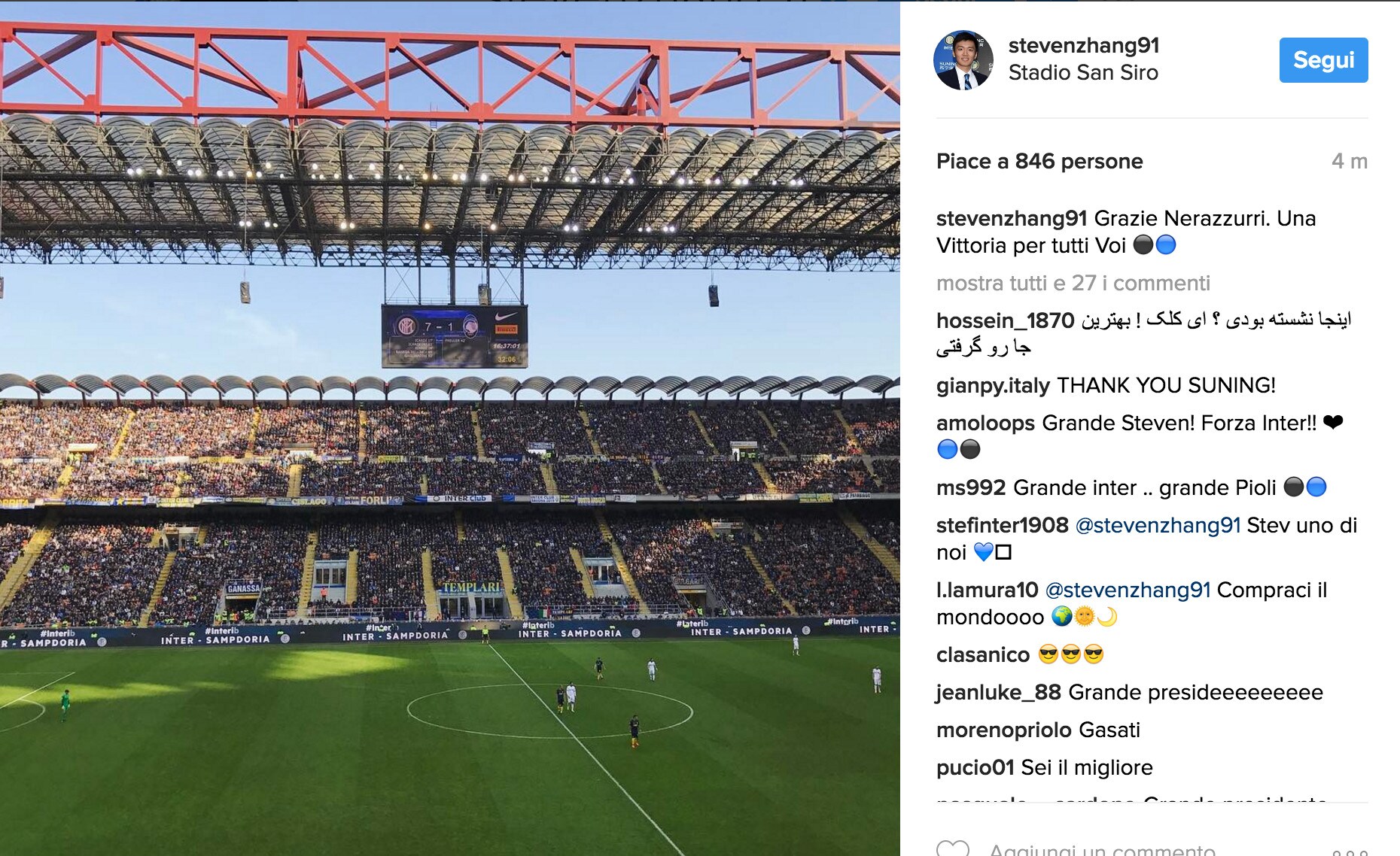 Zhang jr. ringrazia l'Inter