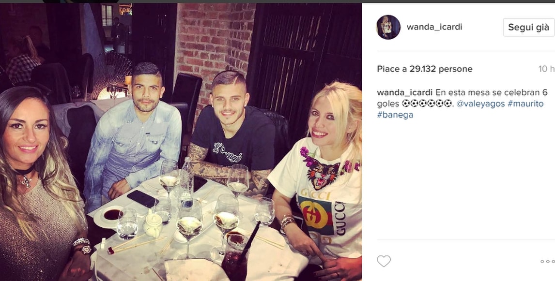 Icardi e Banega fanno tripletta. Wanda Nara: «Qui si celebrano 6 gol»