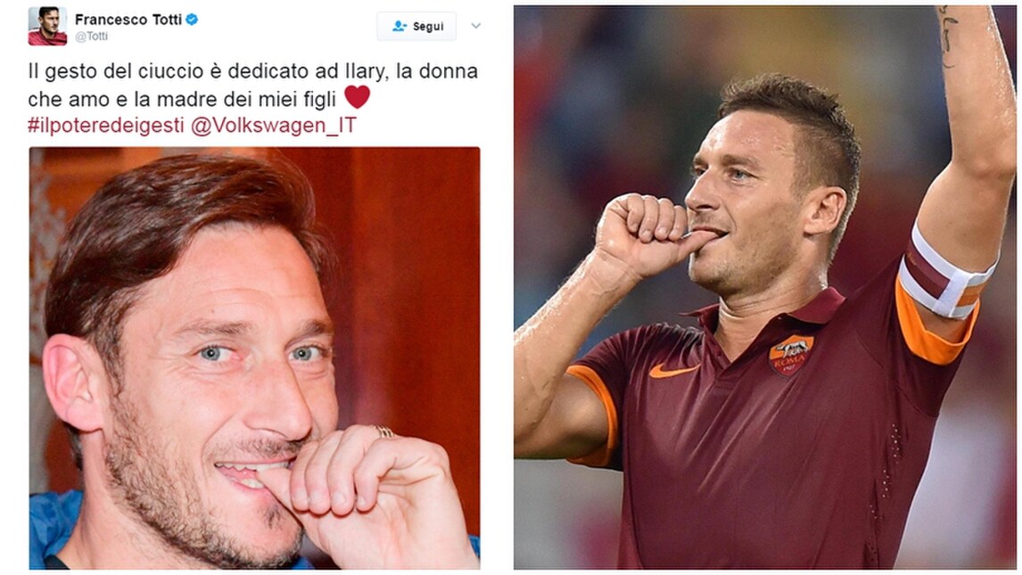 Roma, Totti rivela: «Il gesto del ciuccio è per Ilary»